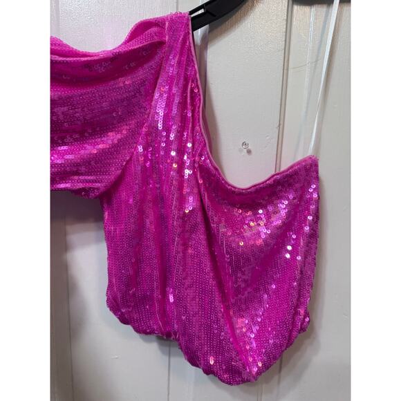 NWT Show Me Your Mu Mu Pink Sequin One Shoulder Glam Top Size S - Picture 5 of 8